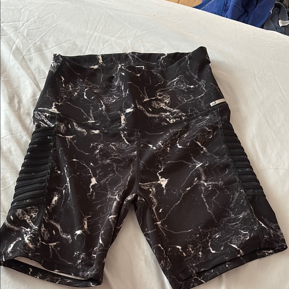 Black and White Athletic Shorts with Marble Pattern
